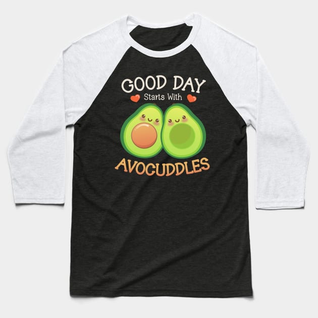 Avocuddles Kawaii Cute Avocado Funny Food Pun for Vegan Baseball T-Shirt by Irene Koh Studio